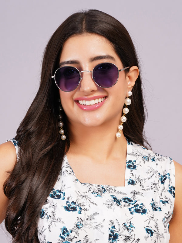 Celebrity Full Rim Black Metal Frame With Grey UV Protected Lens Round Sunglasses for Women_3447-BK1