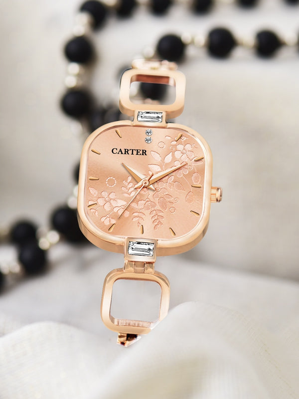 Sandy D Carter Metal Rose Gold Analogue Square Watches for Women_Sandy D Carter-219-RG