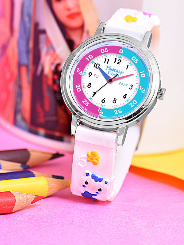 Fantasy World White 3D Print Rubber Strap Time Teacher Analog Watch Boys & Girls FW-25-SL-02