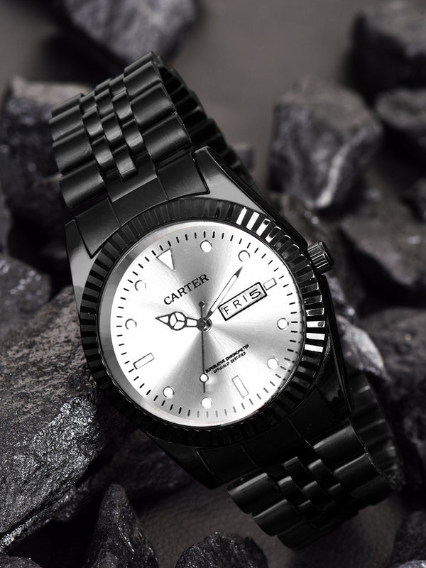 Sandy D Carter Metal Black Analogue Round Watches for Men_SD-Carter-47-BK-WH