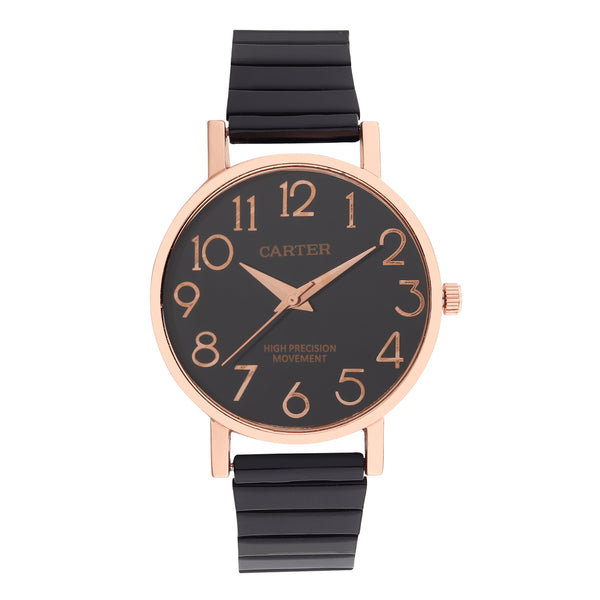 Sandy D Carter Metal Rose Gold Analogue Round Watches for Women_SDC24-49-RG-BK