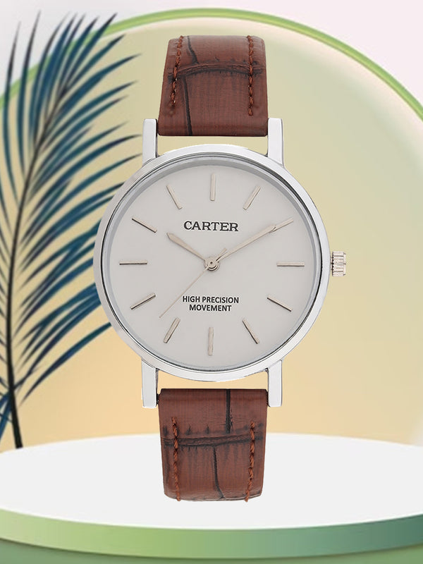 Sandy D Carter Synthetic Brown Analogue Round Watches for Women_SDC24-115L-BR