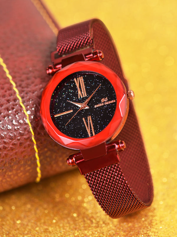 Fluid Red Stylish Analog Magntic Strap Watch For Women SDWatch24-CH-912-RD