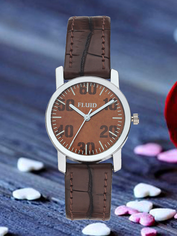 Fluid  Brown Round Leather Strap Analog Watches for Women FLWatch23-779L-BR01