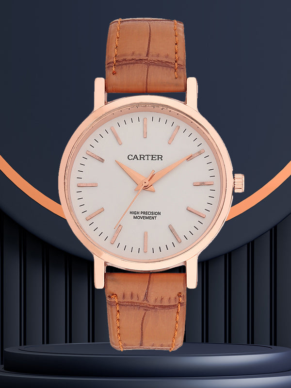 Sandy D Carter Synthetic Brown Analogue Round Watches for Women_SDC24-111L-BR