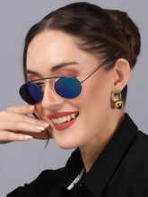Celebrity Full Rim Black Metal Frame With Blue UV Protected Lens oval Sunglasses for Men & Women_5716402
