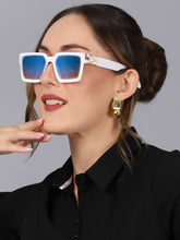 Celebrity White Plastic Frame With Blue UV Protected Lens Rectangular Sunglasses for Men & Women_EDDY-05