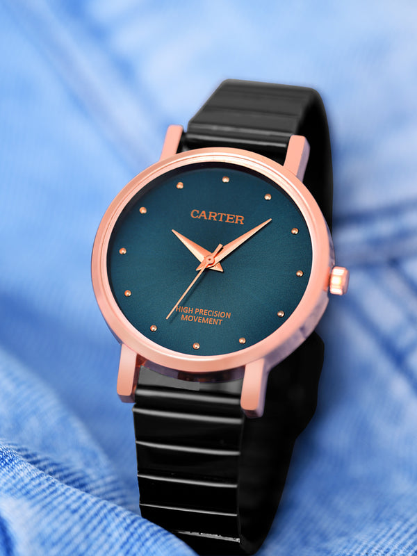 Sandy D Carter Metal Blue Analogue Round Watches for Women_SD-Carter-52-RG-BL