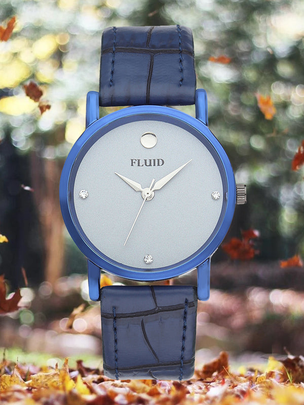 Fluid  White Round Leather Strap Analog Watches for Women FLWatch24-788L-WH01