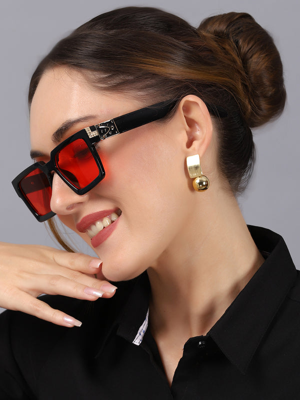 Celebrity Black Plastic Frame With Red UV Protected Lens Rectangular Sunglasses for Men & Women_CLIMB-08