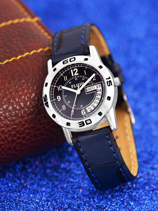 Fluid  Blue Round Leather Strap Analog Watches for Women FLWatch23-734L-BL01