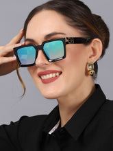 Celebrity Black Plastic Frame With Blue UV Protected Lens Rectangular Sunglasses for Men & Women_CLIMB-04