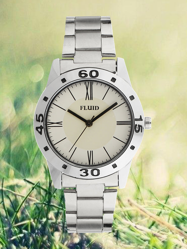 Fluid  White Round Stainless Steel Analog Watches for Women FLWatch24-763L-WH01