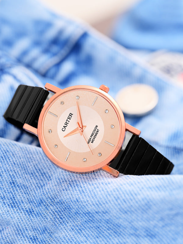 Sandy D Carter Metal Rose Gold Analogue Round Watches for Women_SDC24-58-RG-CM