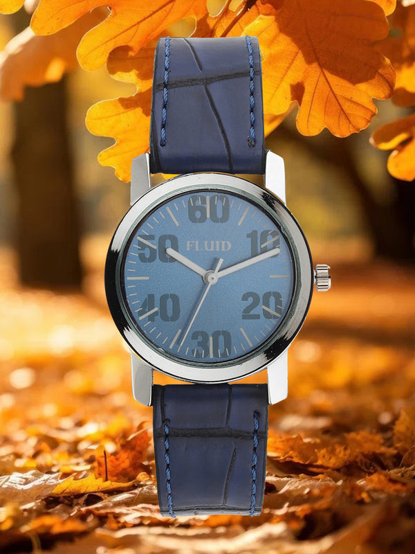 Fluid  Blue Round Leather Strap Analog Watches for Women FLWatch24-785L-BL01