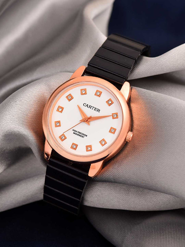 Sandy D Carter Metal Rose Gold Analogue Round Watches for Women_SDC24-60-RG-WH