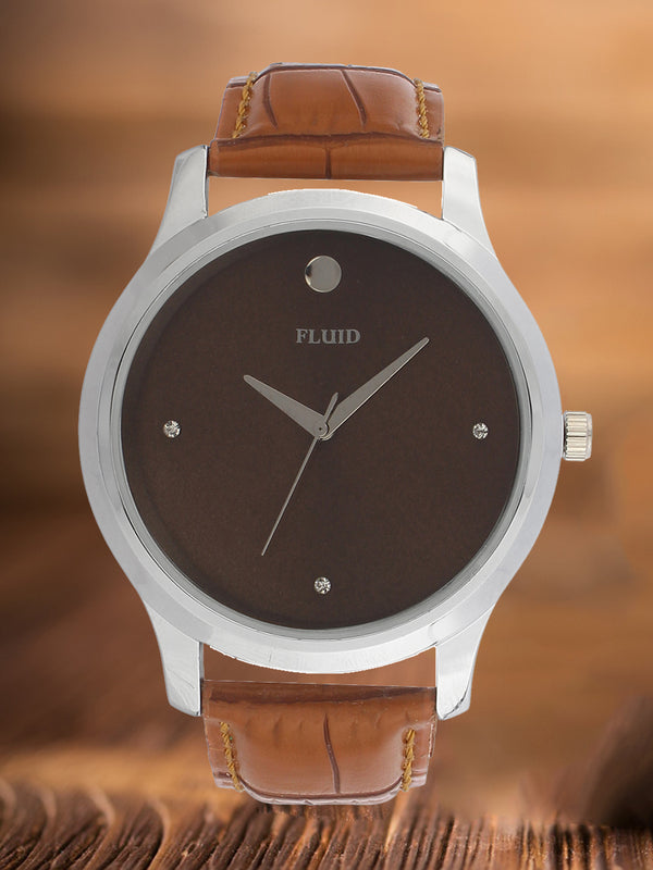 FLUID Tan Leather Strap Watches For Men FLWatch24-737G-TN01