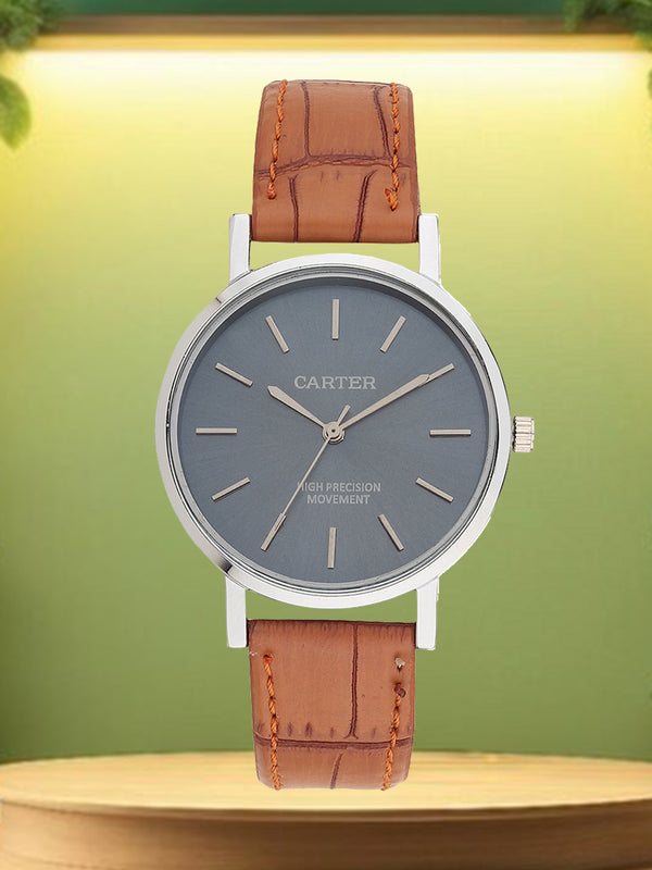 Sandy D Carter Synthetic Tan Analogue Round Watches for Women_SDC24-116L-TN