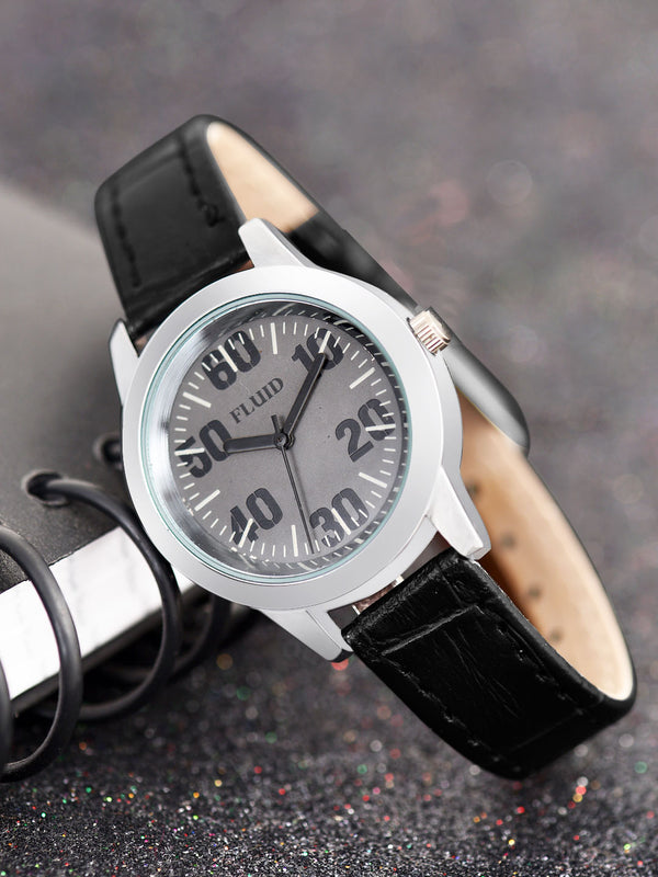 Fluid  Grey Round Leather Strap Analog Watches for Women FLWatch23-745L-GRY01