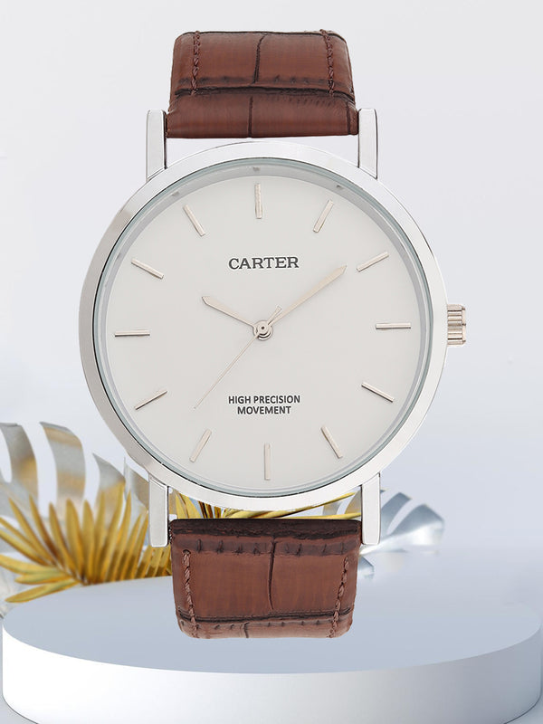 Sandy D Carter Synthetic Brown Analogue Round Watches for Men_SDC24-115G-BR