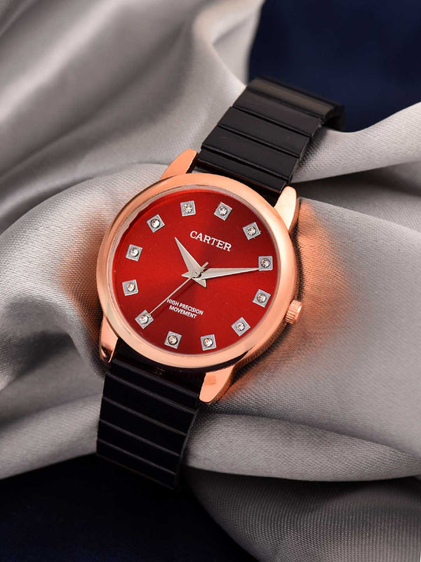 Sandy D Carter Metal Rose Gold Analogue Round Watches for Women_SDC24-60-RG-RD