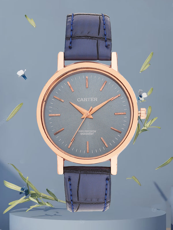Sandy D Carter Synthetic Blue Analogue Round Watches for Women_SDC24-112L-BL