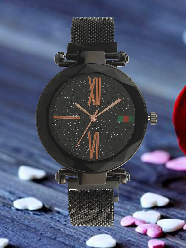 Fluid  Black Round Allow Strap Analog Watches for Women FLWatch24-Mag-02-BK