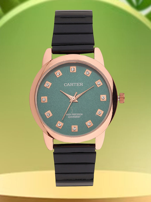 Sandy D Carter Metal Rose Gold Analogue Round Watches for Women_SDC24-60-RG-GR