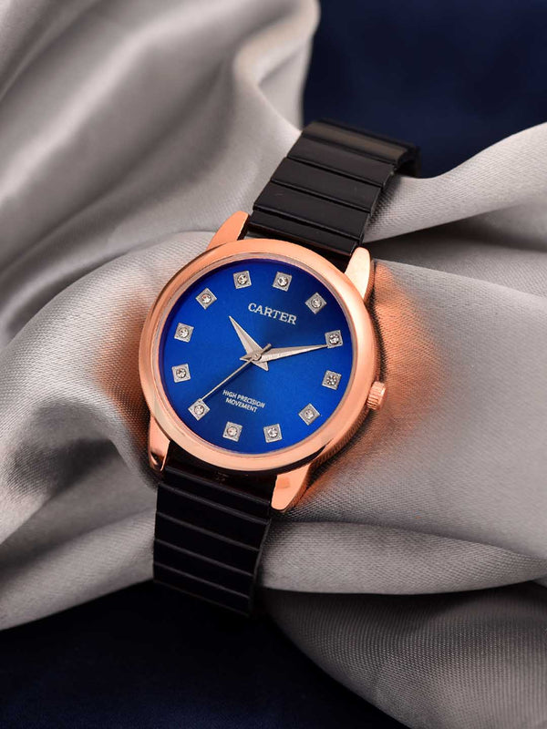 Sandy D Carter Metal Rose Gold Analogue Round Watches for Women_SDC24-60-RG-BL