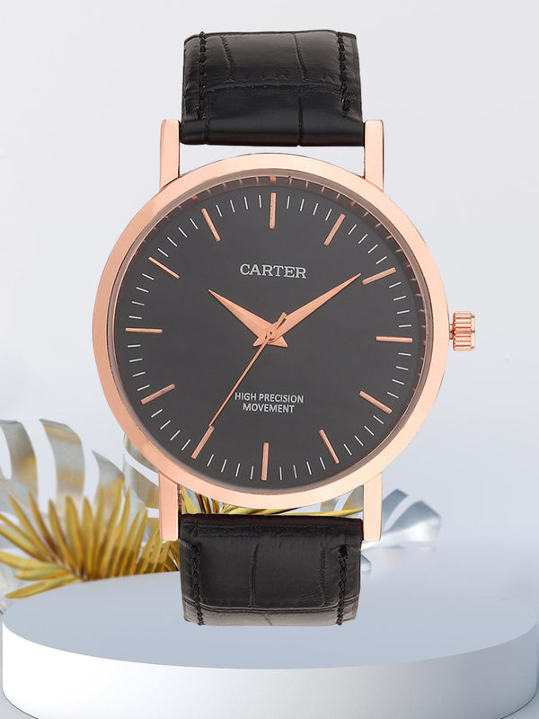 Sandy D Carter Synthetic Black Analogue Round Watches for Men_SDC24-113G-BK