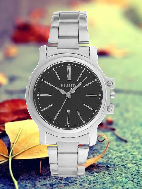 Fluid  Black Round Stainless Steel Analog Watches for Women FLWatch24-761L-BK01