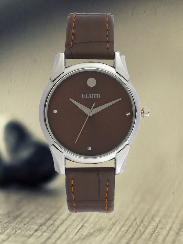 Fluid  Brown Round Leather Strap Analog Watches for Women FLWatch24-736L-BR01