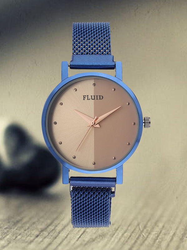 Fluid  Blue Round Allow Strap Analog Watches for Women FLWatch24-Mag-BL-08