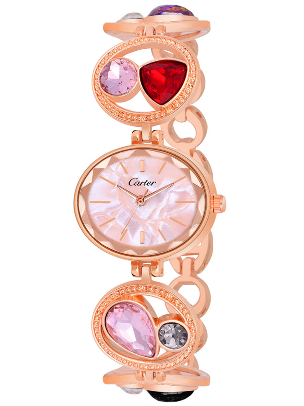 Sandy D Carter Metal Rose Gold Analogue Oval Watches for Women_Sandy D Carter-117-RG
