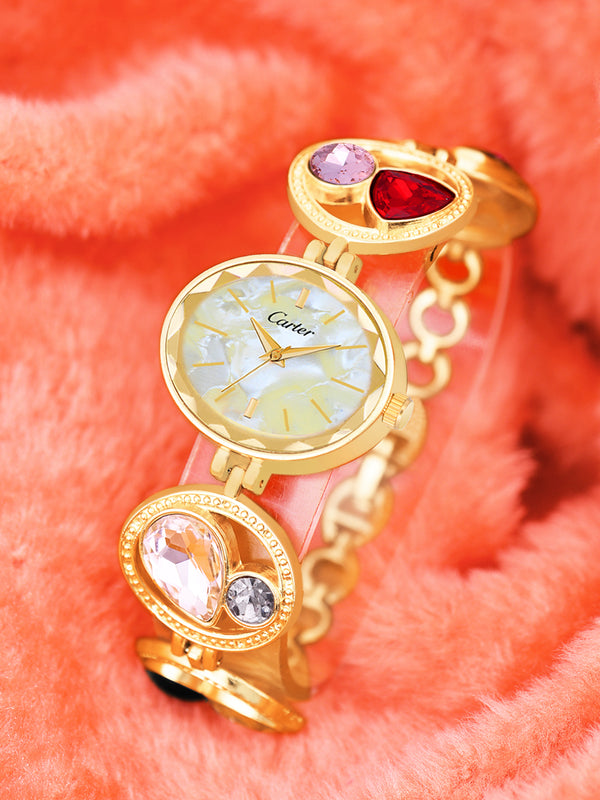 SANDY D CARTER Metal Gold Analogue Oval Watches for Women_Sandy D SANDY D CARTER-118-GD
