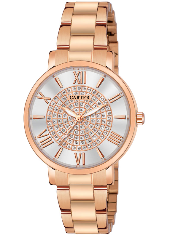 Sandy D Carter Metal Rose Gold Analogue Round Watches for Women_Sandy D Carter-158-WH