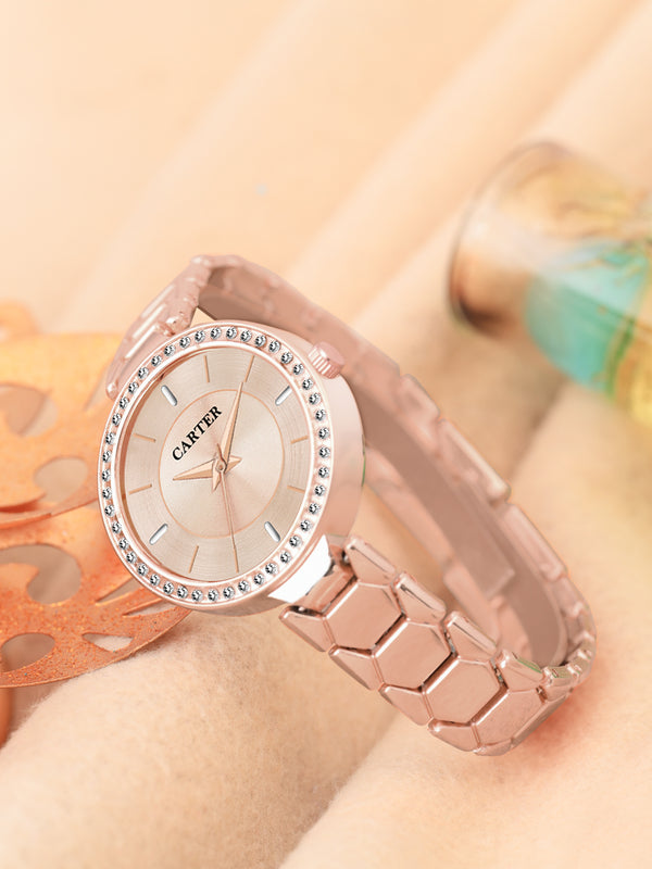 Sandy D Carter Metal Rose Gold Analogue Round Watches for Women_Sandy D Carter-120-RG