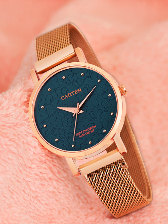 Sandy D Carter Metal Rose Gold Analogue Round Watches for Women_SDC24-76-RG-BL