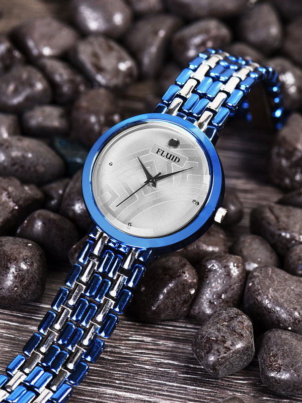 Fluid  Blue Round Metal Strap Analog Watches for Women FLWatch23-012-BL01
