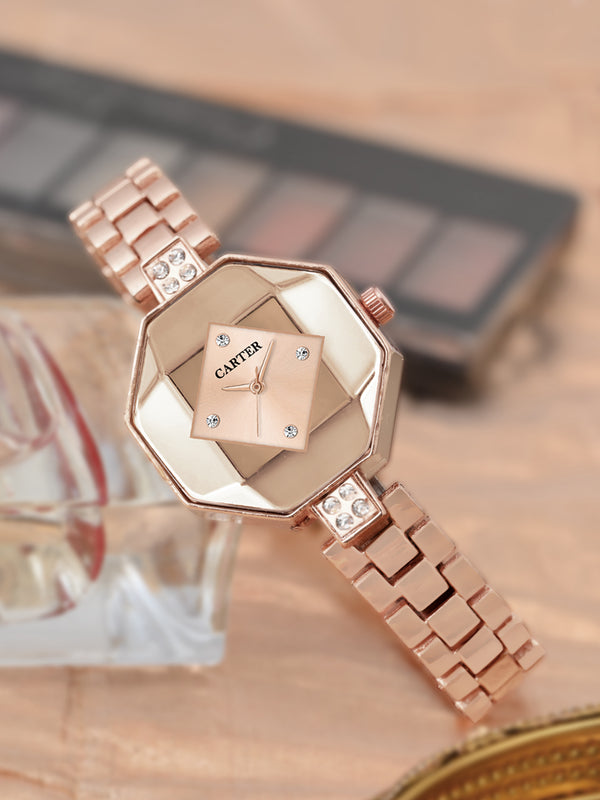 Sandy D Carter Metal Rose Gold Analogue Asymmetric Watches for Women_Sandy D Carter-131-RG