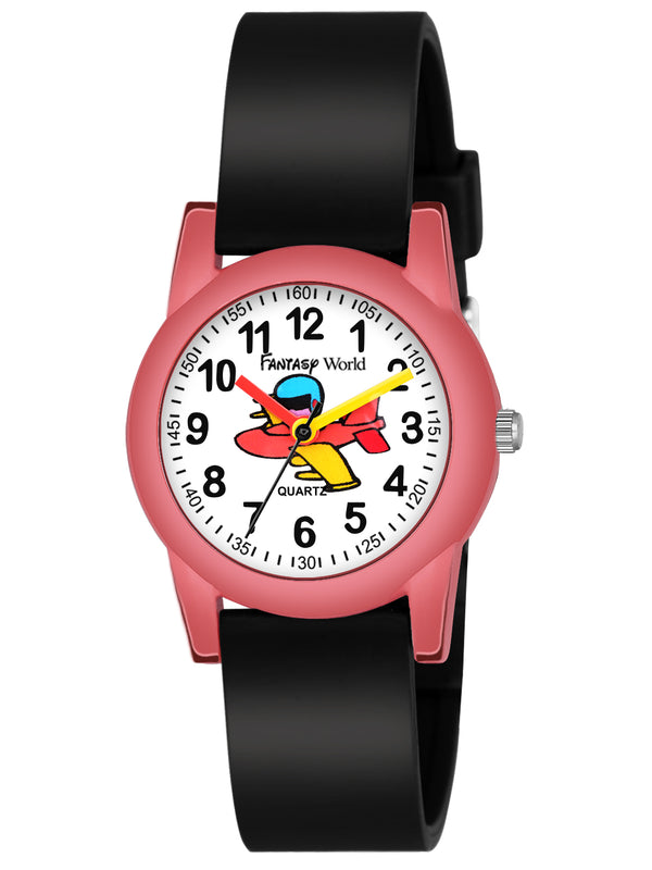 Fantasy World Silicone Black Round Analog Watch For Kids-Unisex 2133-PK