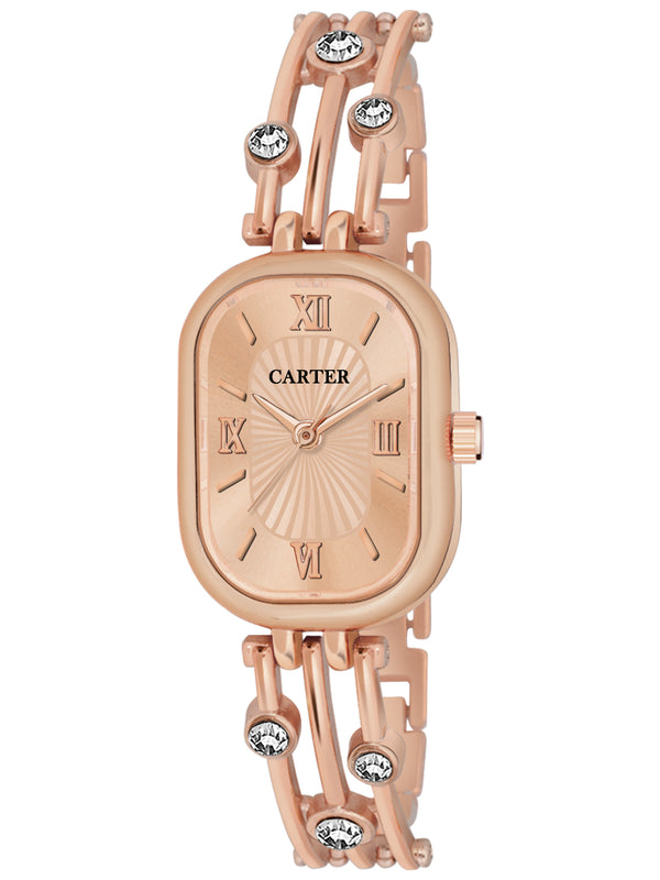 Sandy D Carter Metal Rose Gold Analogue Rectangular Watches for Women_Sandy D Carter-124-RG