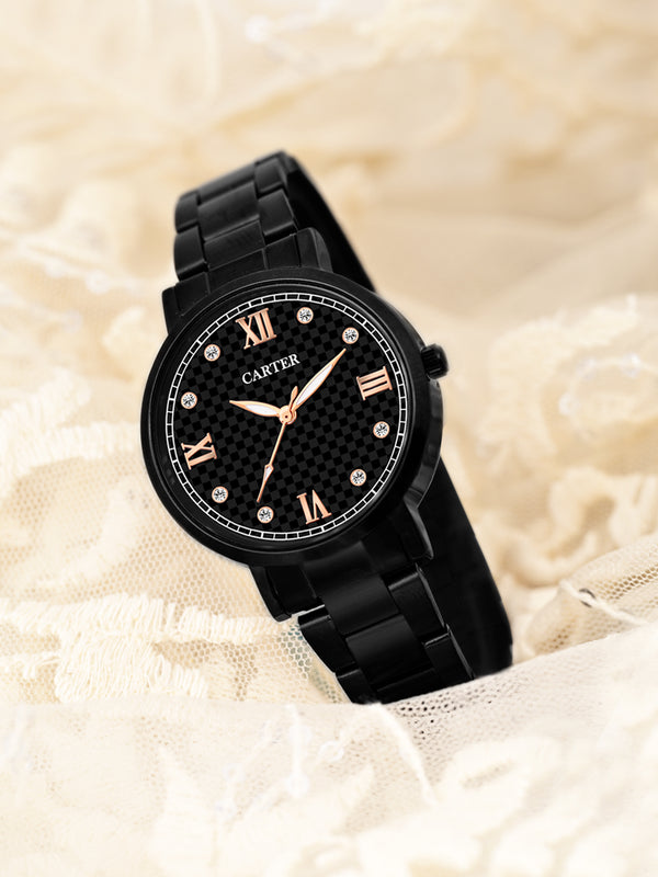 Sandy D Carter Metal Black Analogue Round Watches for Women_Sandy D Carter-166-BK