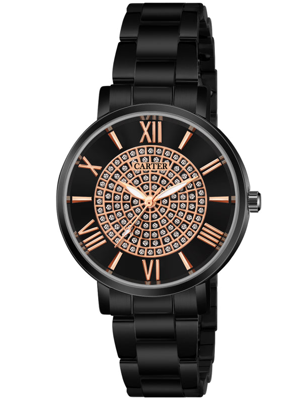 Sandy D Carter Metal Black Analogue Round Watches for Women_Sandy D Carter-161-BK