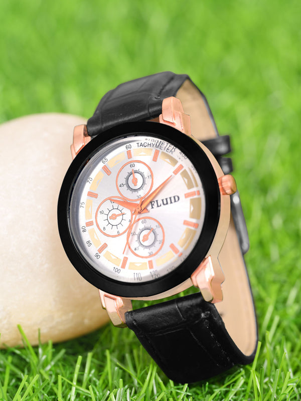 FLUID Black Leather Strap Watches For Men FLWatch23-020-SL01