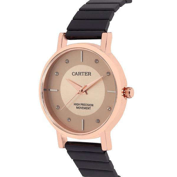 Sandy D Carter Metal Rose Gold Analogue Round Watches for Women_SDC24-58-RG-CM