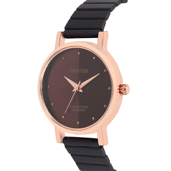 Sandy D Carter Metal Rose Gold Analogue Round Watches for Women_SDC24-54-RG-RD