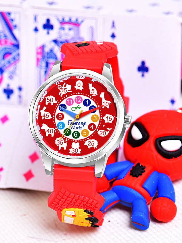 Fantasy World Red 3D Print Rubber Strap Time Teacher Analog Watch Boys & Girls FW-25-SL-17