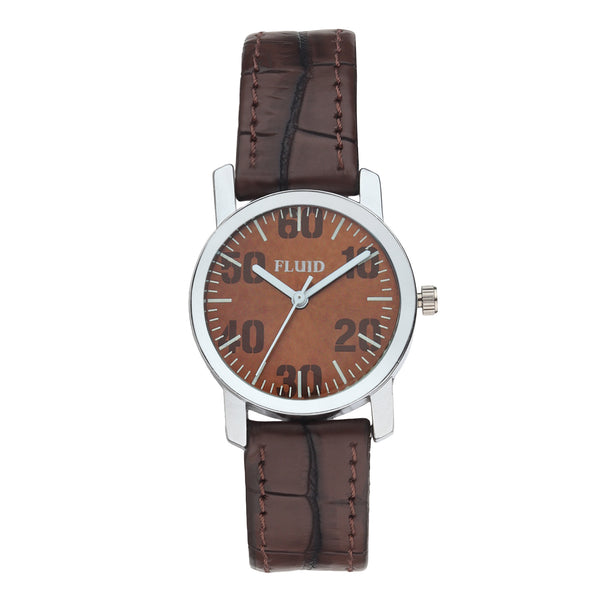 Fluid  Brown Round Leather Strap Analog Watches for Women FLWatch23-779L-BR01