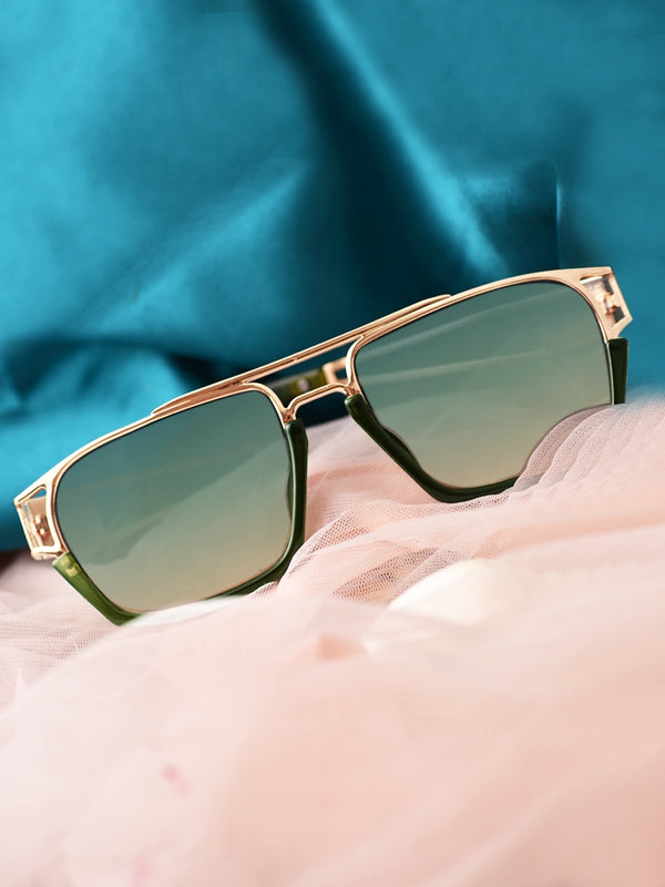 Celebrity Green Metal Frame With Green UV Protected Lens Browline Sunglasses for Unisex_LH039-GR